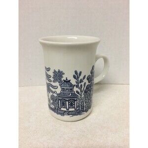 Oriental Scenery  Blue and White Made In England Ceramic Cup 4"Tall